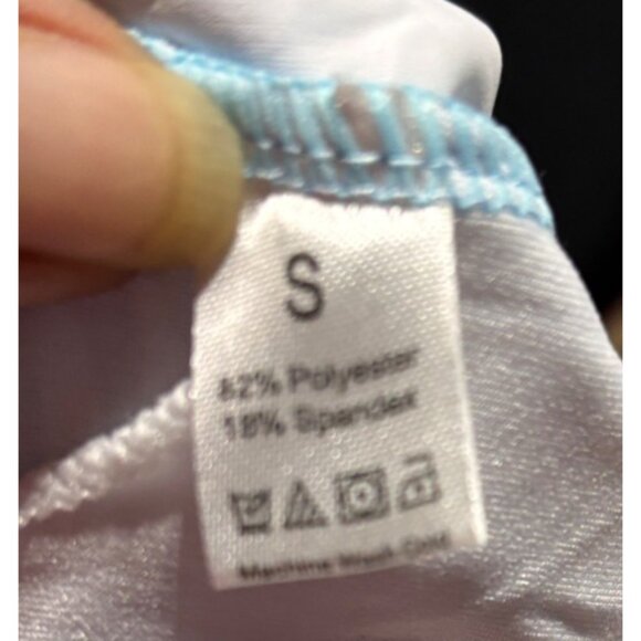 Floral Print One-Piece Swimsuit With Gold Trim & Mesh Detail Blue & White Small - Picture 6 of 6